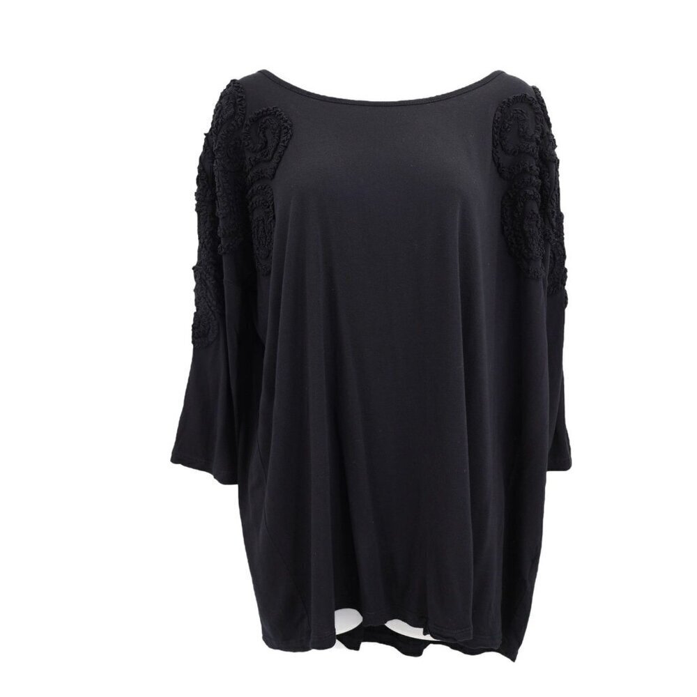 VIVIENNE TAM Ruffle Rosette Floral Texture Embroidered Drop Shoulder Knit Top L